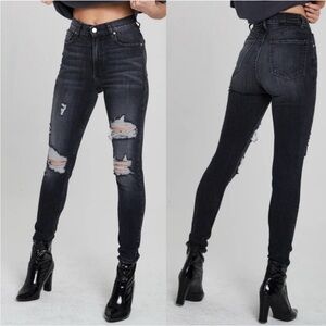 REVICE Uptown Denim Nirvana Black Distressed Skinny Jeans Ultra High-Waisted 28